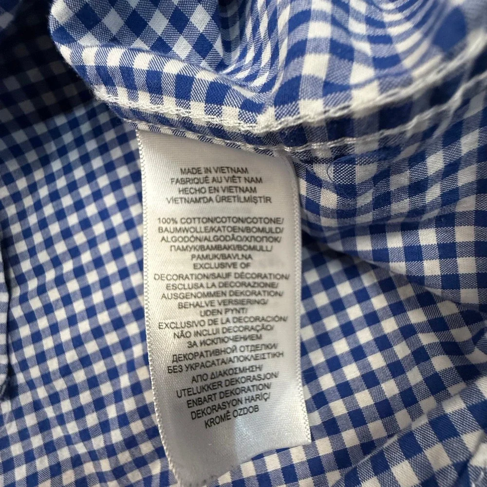 Polo Ralph Lauren Boys Navy Blue Gingham Button Down Shirt 7 Long Sleeve Preppy